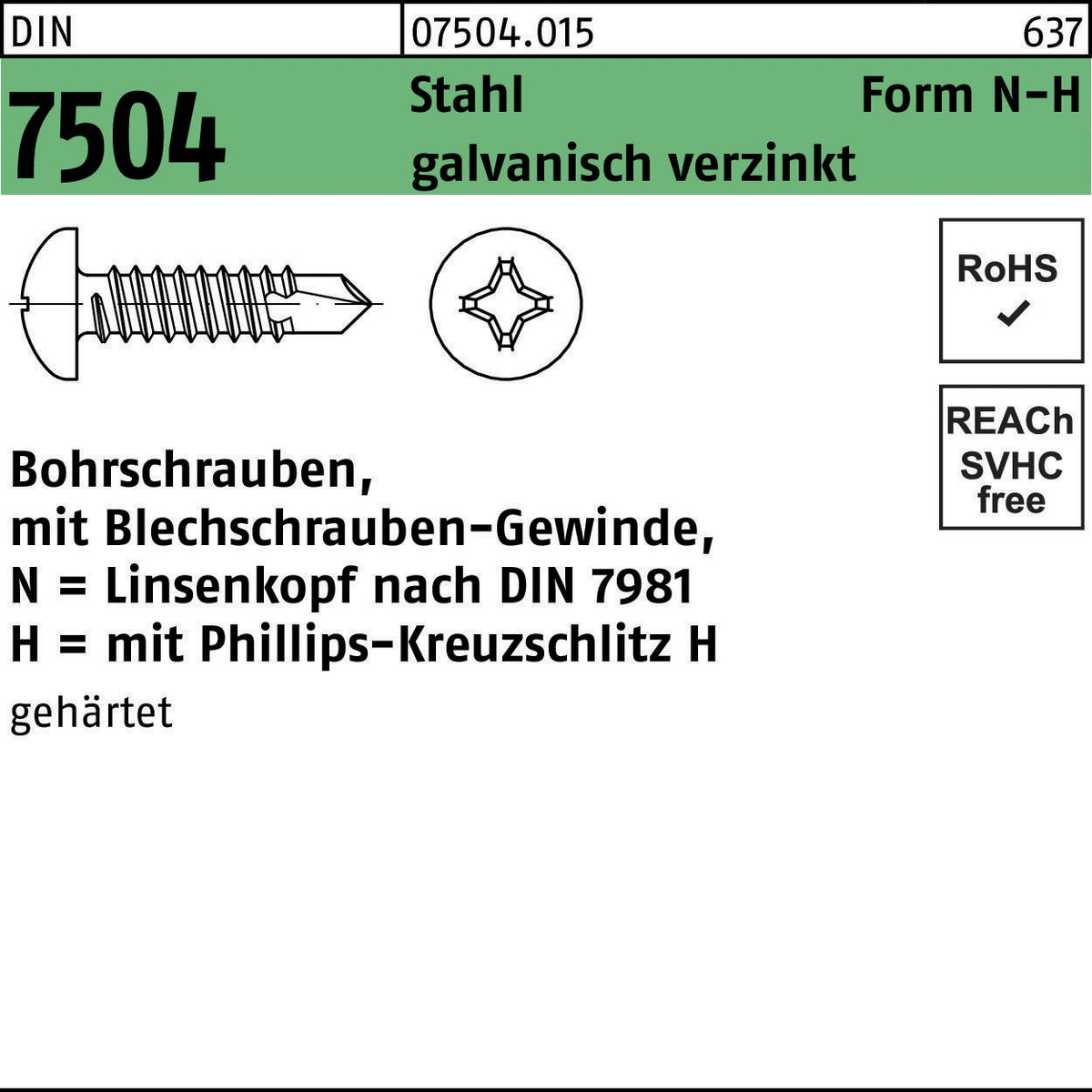 F. REYHER Bohrschraube DIN 7504 Linsenkopf N 2,9x9,5 mm Stahl verzinkt 1000 Stück