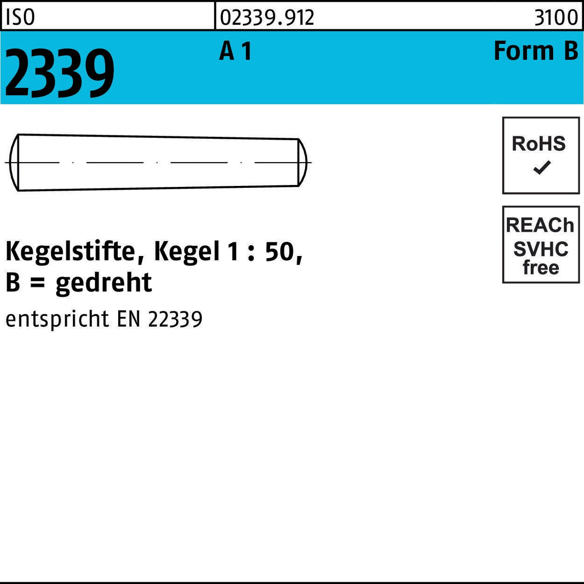 F. REYHER Kegelstift ISO 2339 A 1 Form B gedreht 1,5 x 6 mm – 50 Stück
