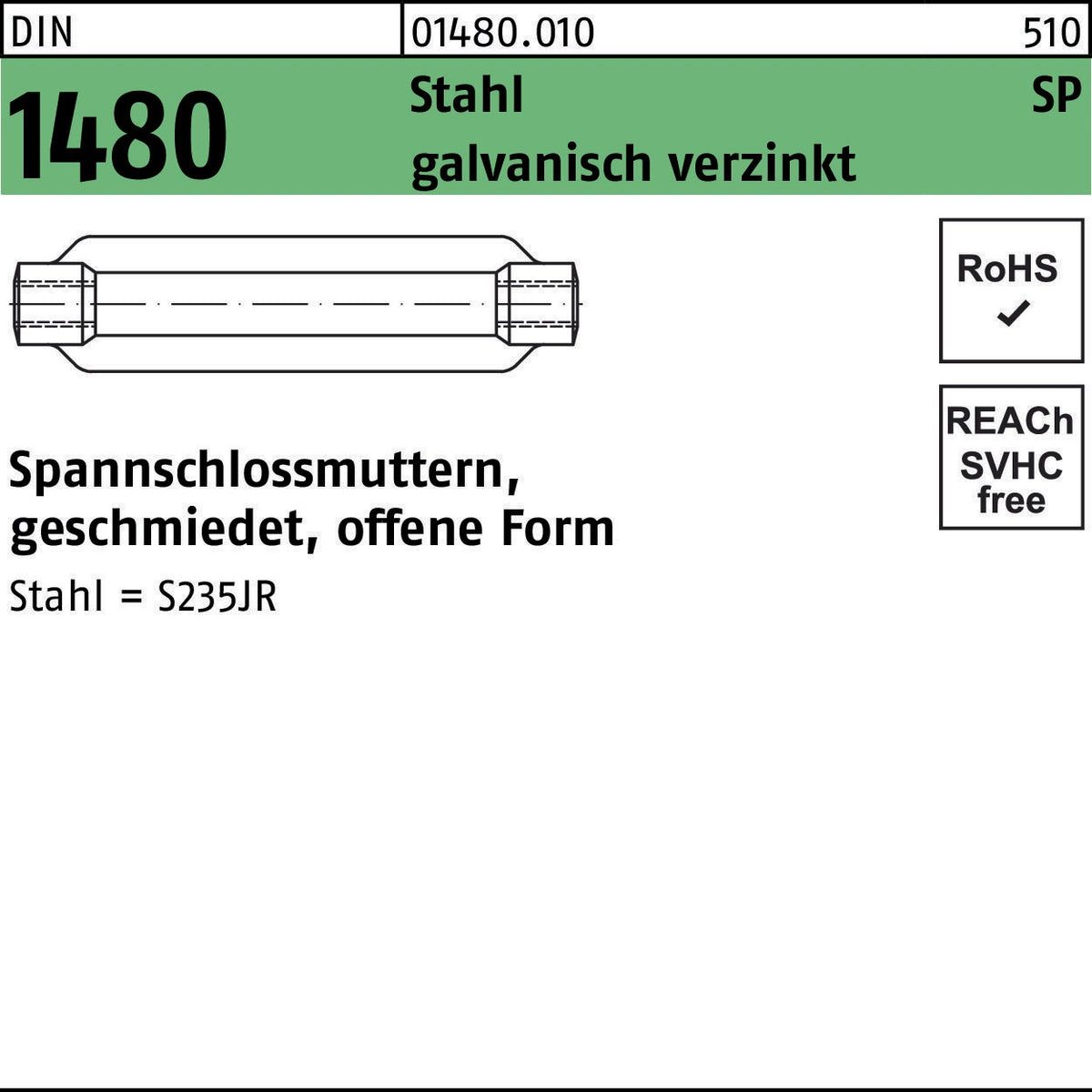 Spannschlossmutter DIN 1480 offen SP M10/125 von F. REYHER – Stahl, galvanisch verzinkt