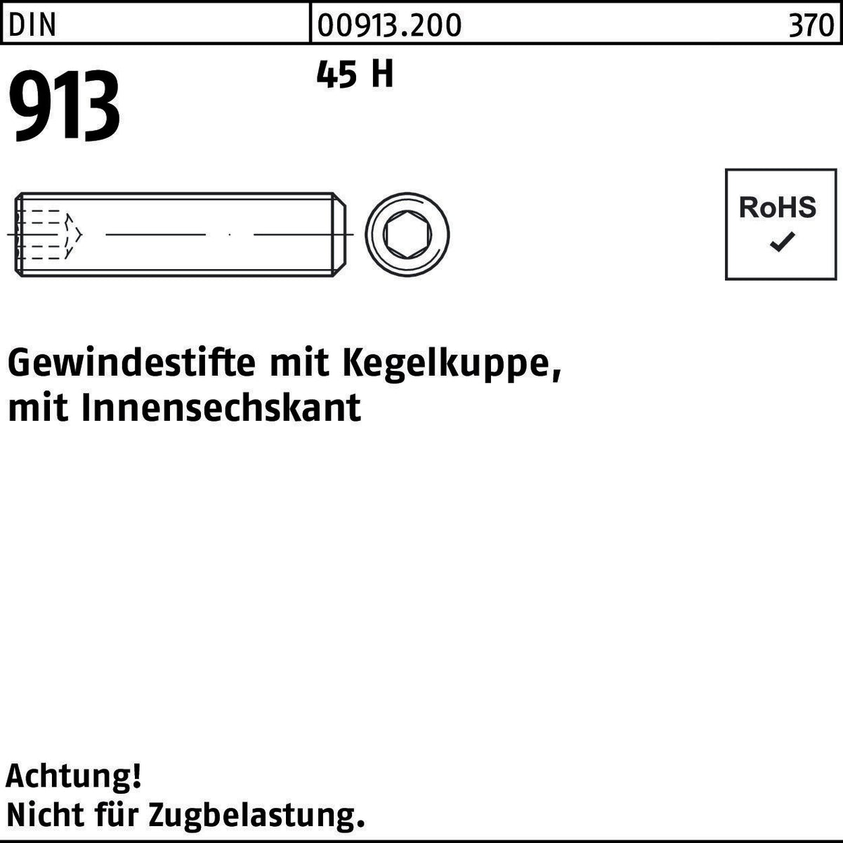 F. REYHER Gewindestift DIN 913 Kegelkuppe Innensechskant M16x12 45 H 100 Stück