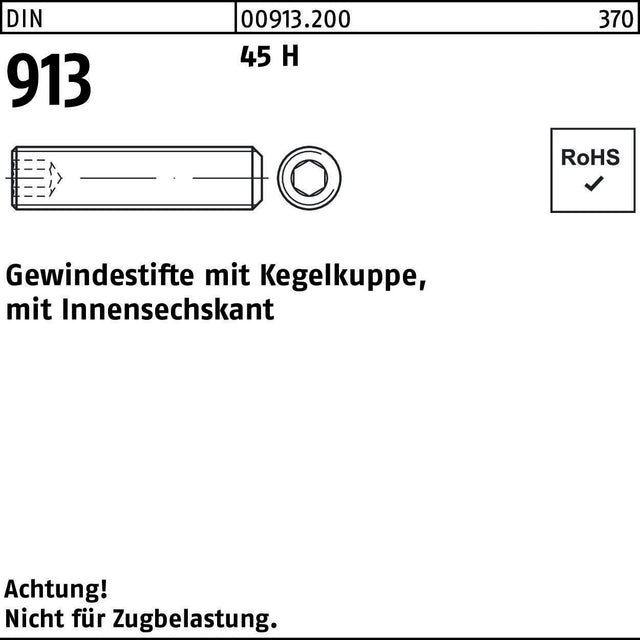 F. REYHER Gewindestift DIN 913 Kegelkuppe Innensechskant M5x18 45 H 500 Stück