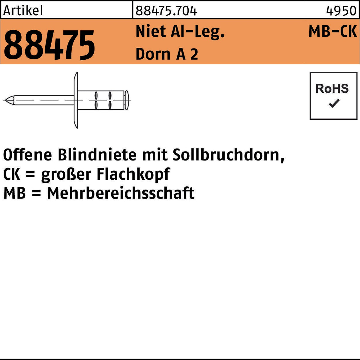 GESIPA Blindniete R 88474 Flachkopf Alu/Stahl verzinkt 3,2 x 9,5 mm – 1000 Stück
