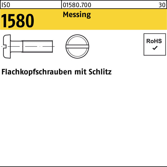 F. REYHER Flachkopfschraube ISO 1580 Schlitz M3x4 Messing 200 Stück