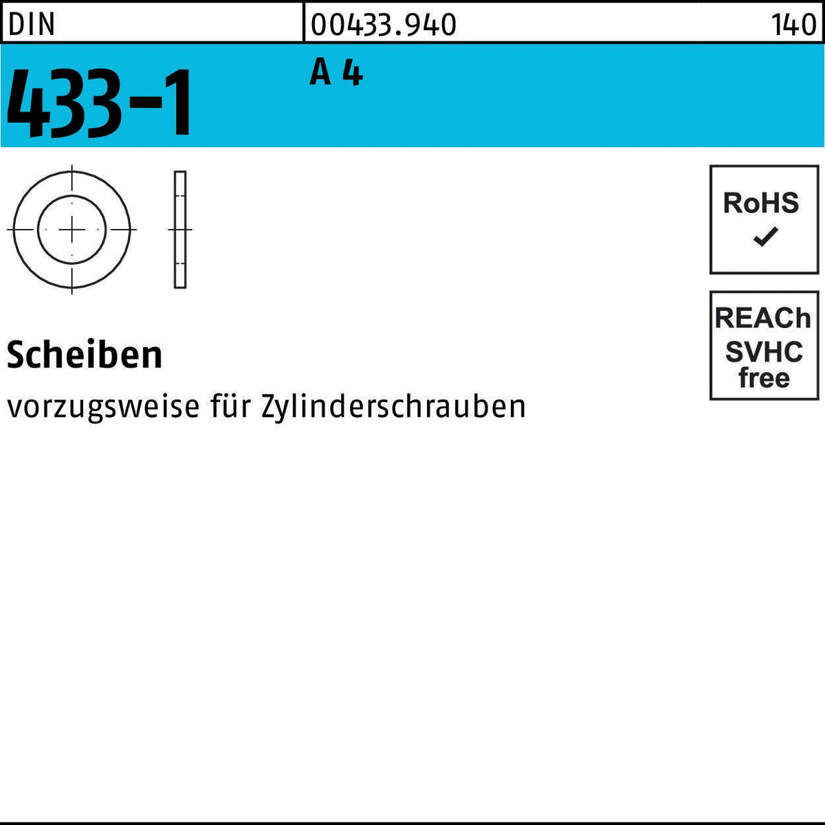 F. REYHER Nchfg. GmbH & Co. KG Scheibe DIN 433-1 3,2x6x0,5 A 4