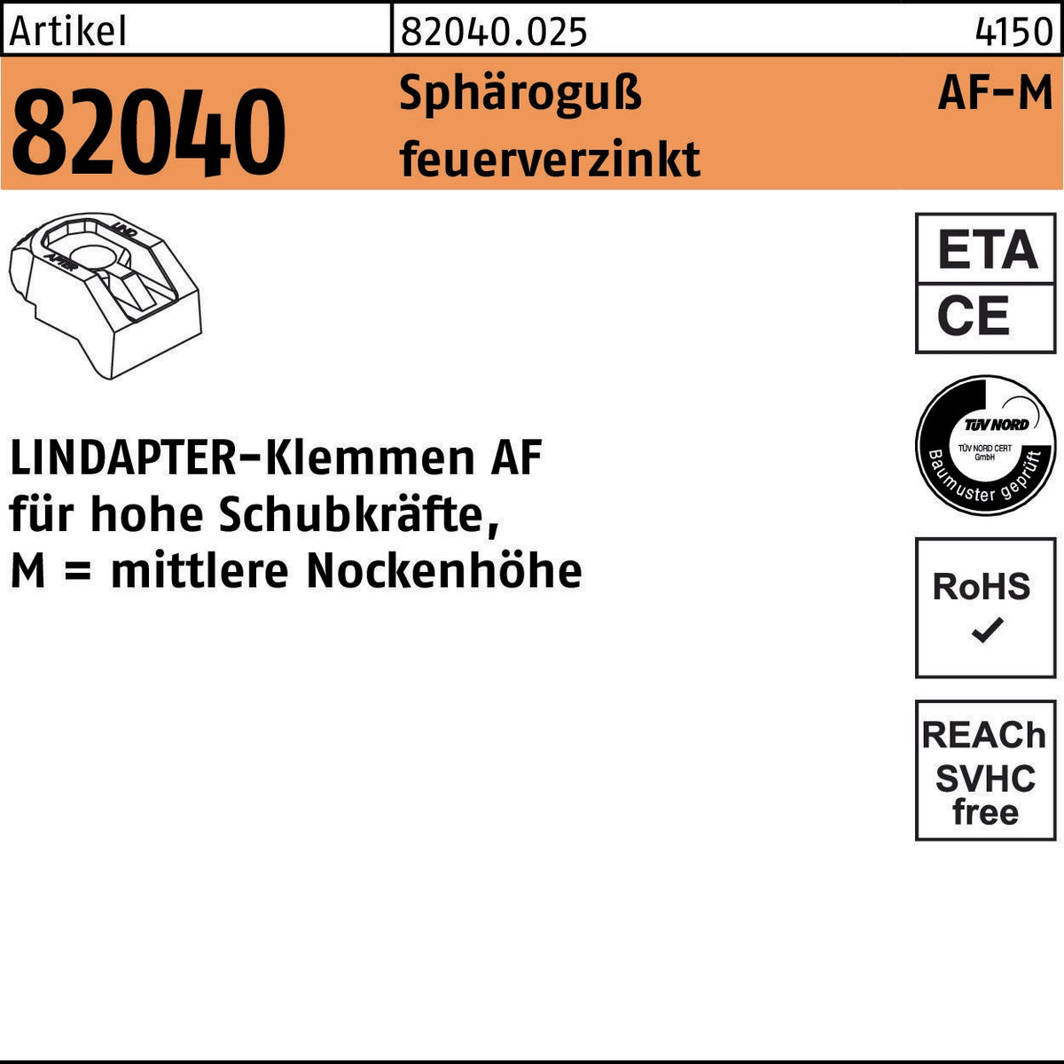Lindapter Klemme R 82040 KM 12 Sphäroguß feuerverzinkt – Hohe Schubkräfte
