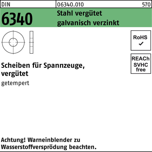 DIN 6340 Scheiben 6,4 x 17 x 3 mm Stahl vergütet galvanisch verzinkt von F. REYHER – 100 Stück
