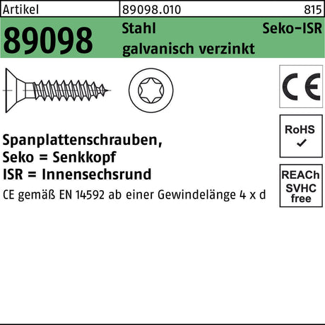 Spanplattenschrauben Seko-ISR 4,5x16 mm T20 Stahl verzinkt 1000 Stück von REYHER
