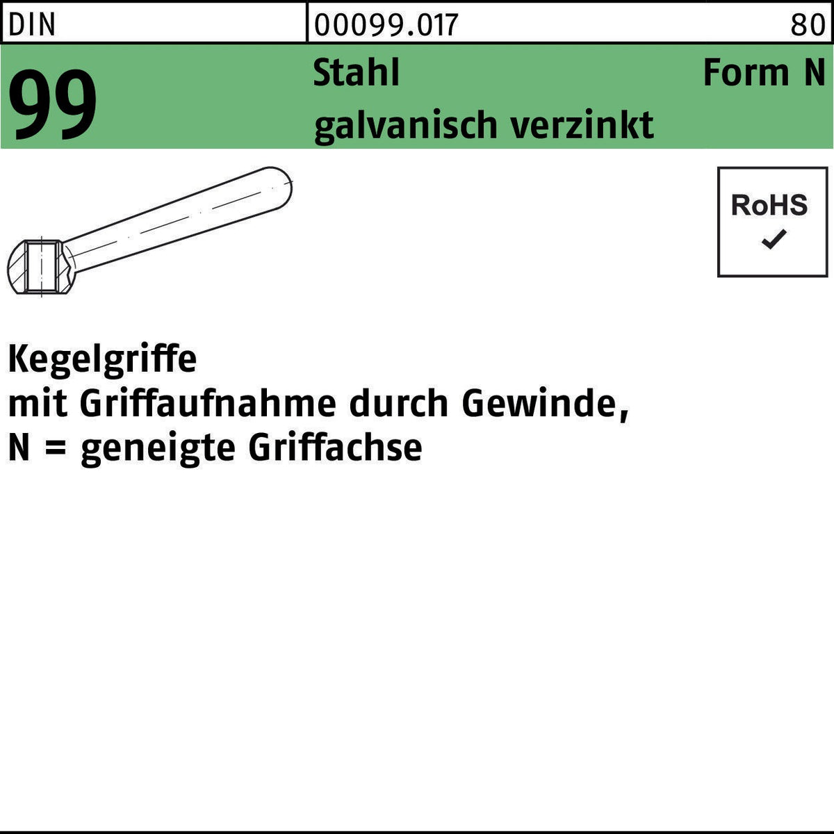 F. REYHER Kegelgriff DIN 99 Form N 50 mm M6 Stahl
