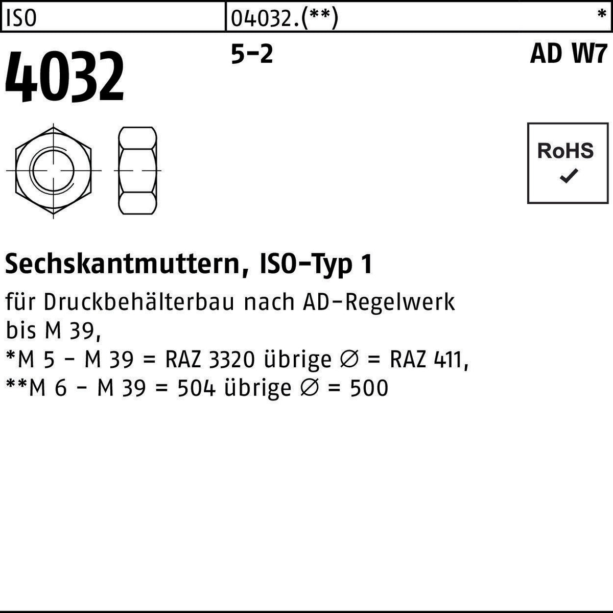 BUFAB Sechskantmutter ISO 4032 M33 C35 AD W7 – 10 Stück