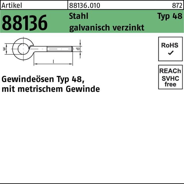 REYHER Gewindeöse R 88136 Typ 48 M3x10 D5 Stahl verzinkt
