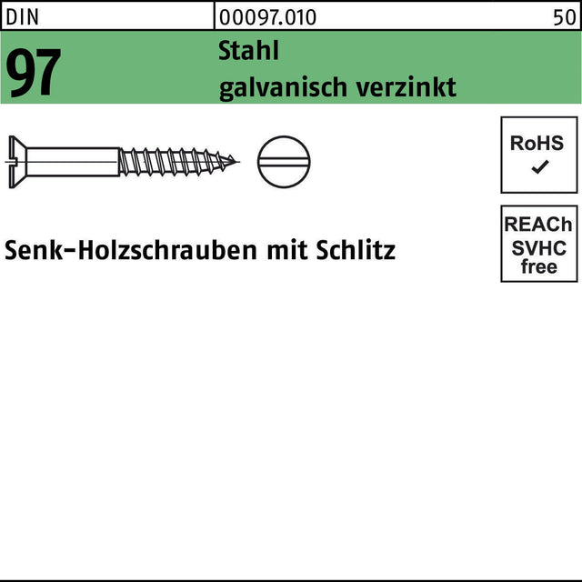 SEKO Holzschraube DIN 97 Senkkopf Schlitz 1,6x12 mm Stahl verzinkt 500 Stück