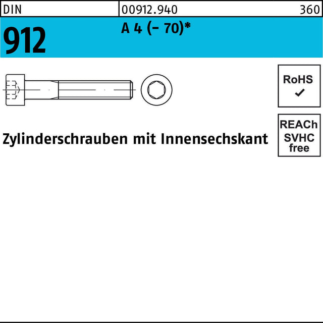 F. REYHER Zylinderschraube DIN 912 Innensechskant M2x3 A4-70