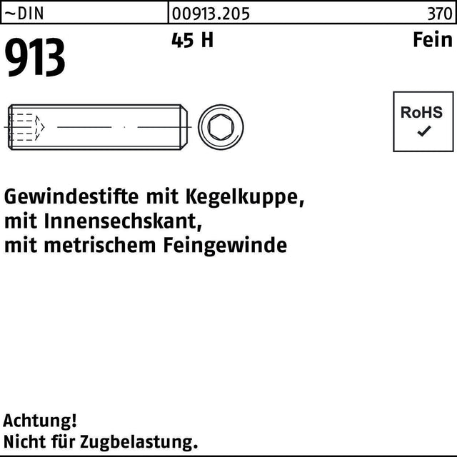 F. REYHER Gewindestift DIN 913 M20x1,5x20 mm 45 H Feingewinde