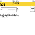 F. REYHER Gewindestift DIN 553 mit Schlitz und Spitze M3 x 4 mm aus Messing