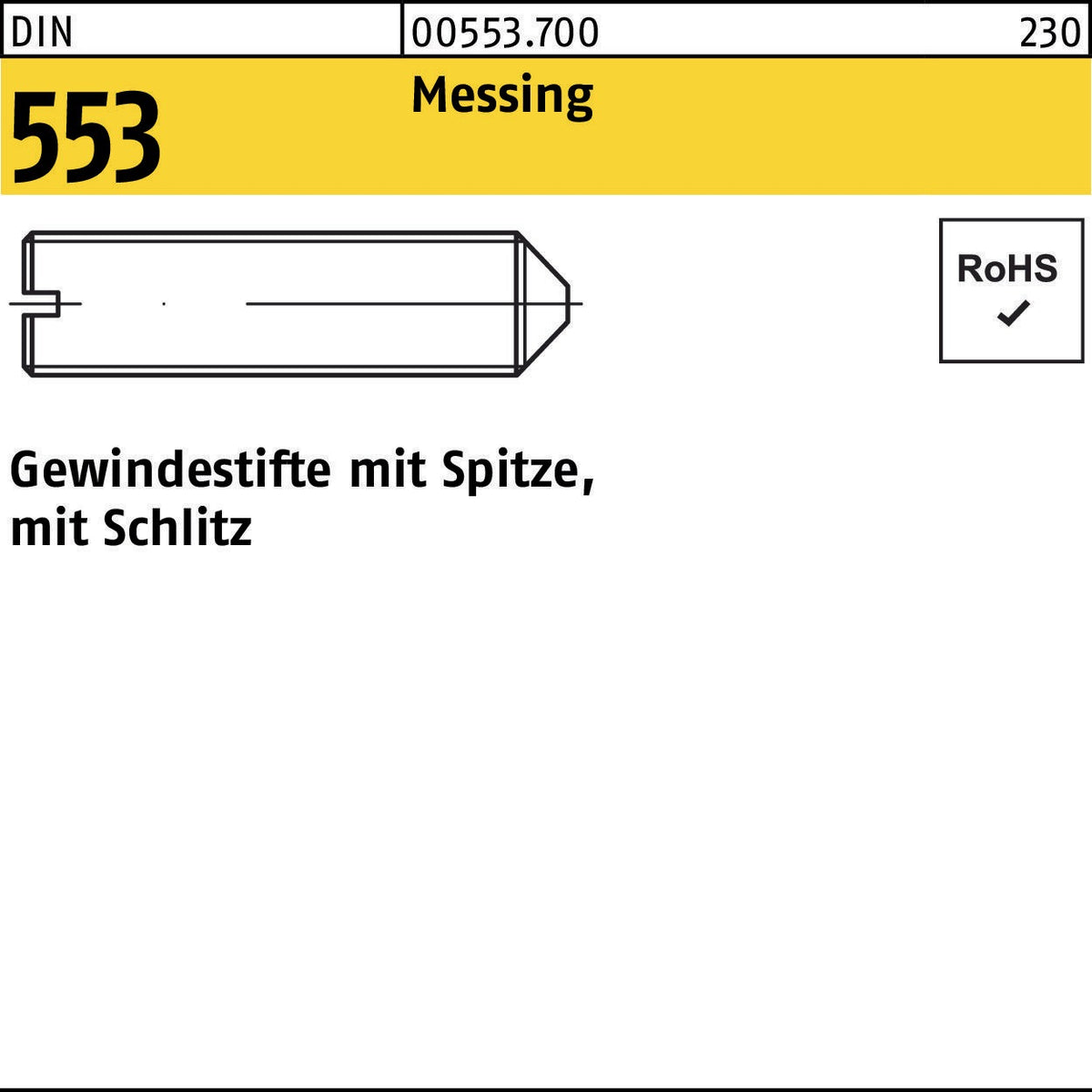 F. REYHER Gewindestift DIN 553 mit Schlitz und Spitze M3 x 4 mm aus Messing