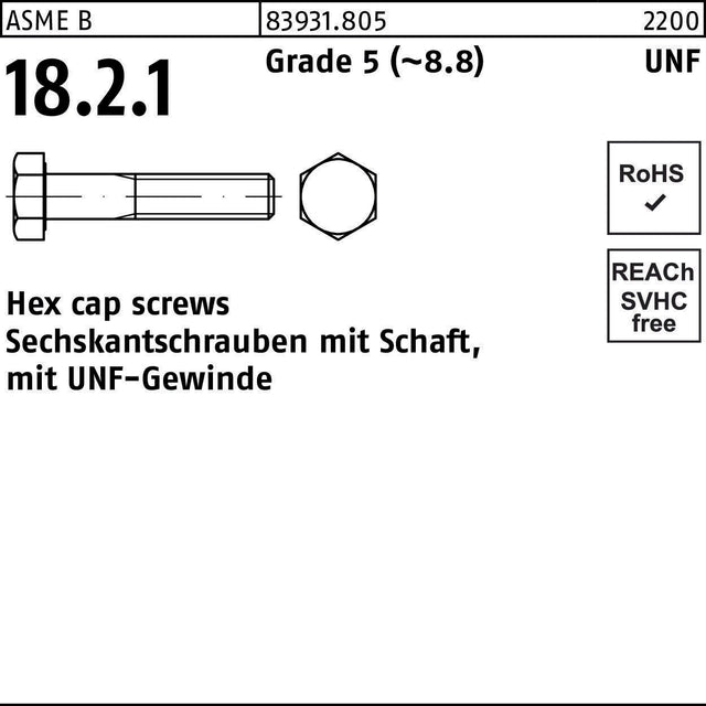 F. REYHER Sechskantschraube R 83931 UNF-Gewinde 1/4 x 1 1/4 Grade 5