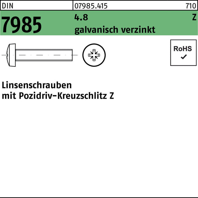 F. REYHER Linsenschraube DIN 7985 PZ M5x60 verzinkt
