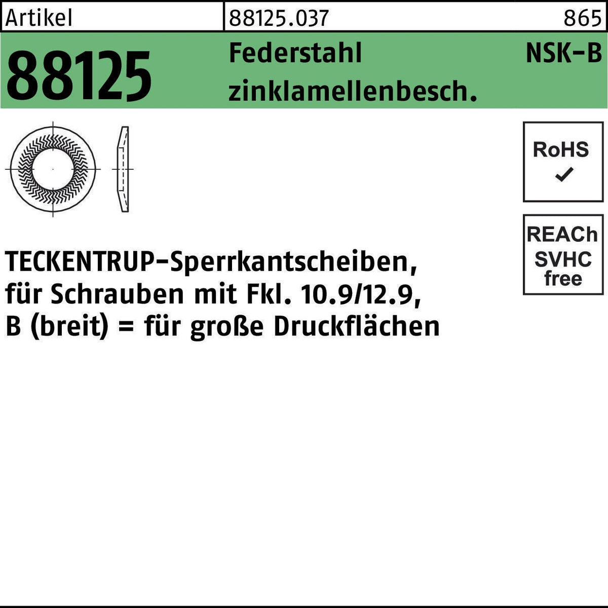 TECKENTRUP Sperrkantscheibe NSK-B 6 mm Federstahl zinklamellenbeschichtet 1000 Stück