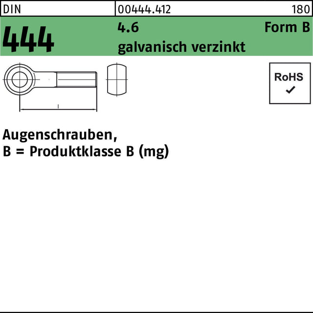 F. REYHER Augenschraube DIN 444 Form B M5 x 25 mm, 4.6, galvanisch verzinkt