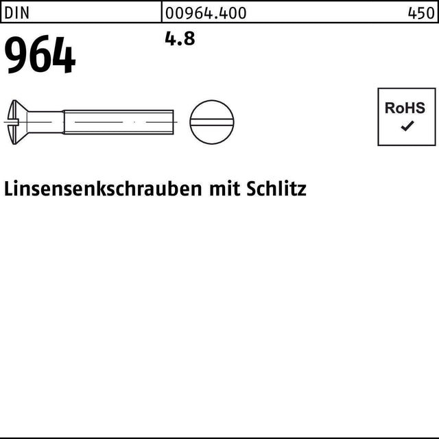 F. REYHER Linsensenkschraube DIN 964 Schlitz M2,5x6 mm 4.8 – 2000 Stück