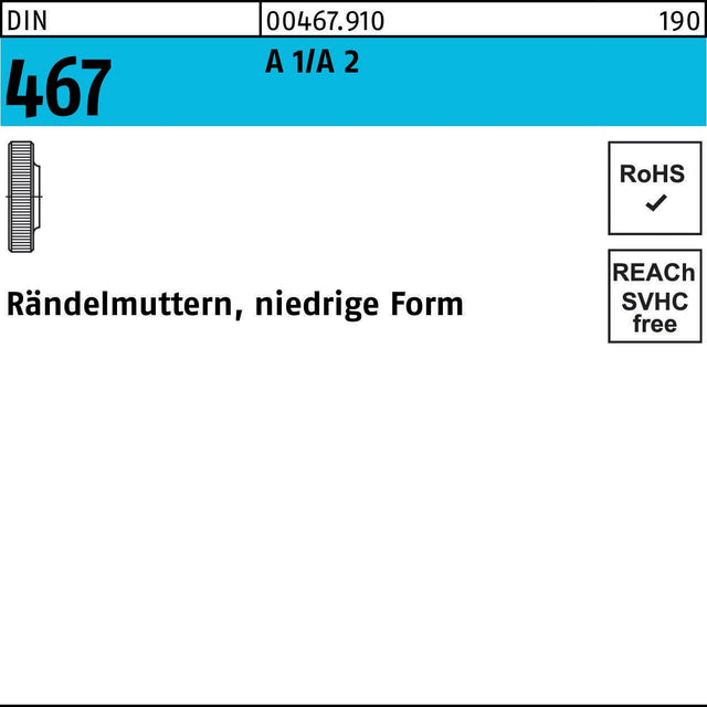 Rändelmutter DIN 467 niedrige Form M3 A 1/A 2 von F. REYHER – 25 Stück