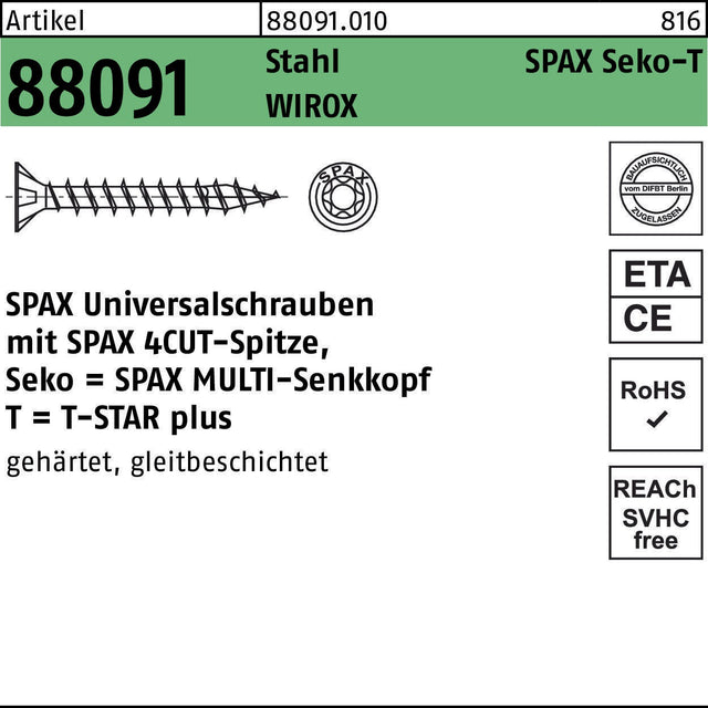 SPAX Seko-T Universalschrauben 5 x 70/60 mm T-STAR T20, WIROX