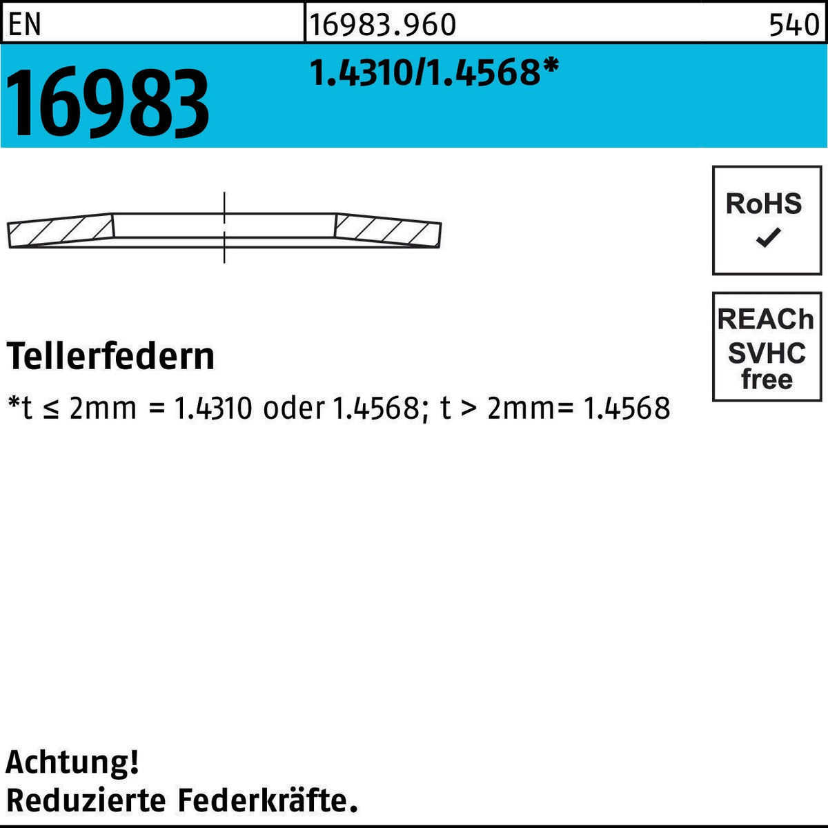 F. REYHER Tellerfeder EN 16983 20x8,2x0,5 mm 1.4310/1.4568 – 200 Stück