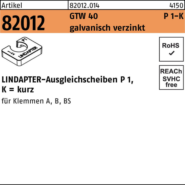 LINDAPTER Ausgleichsscheibe R 82012 GTW 40 P1 M8/4,0 galvanisch verzinkt