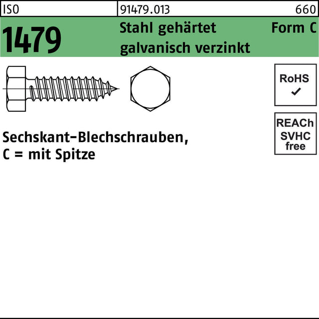 F. REYHER Sechskant-Blechschrauben ISO 1479 Form C 2,9x6,5 mm Stahl gehärtet verzinkt 2000 Stück
