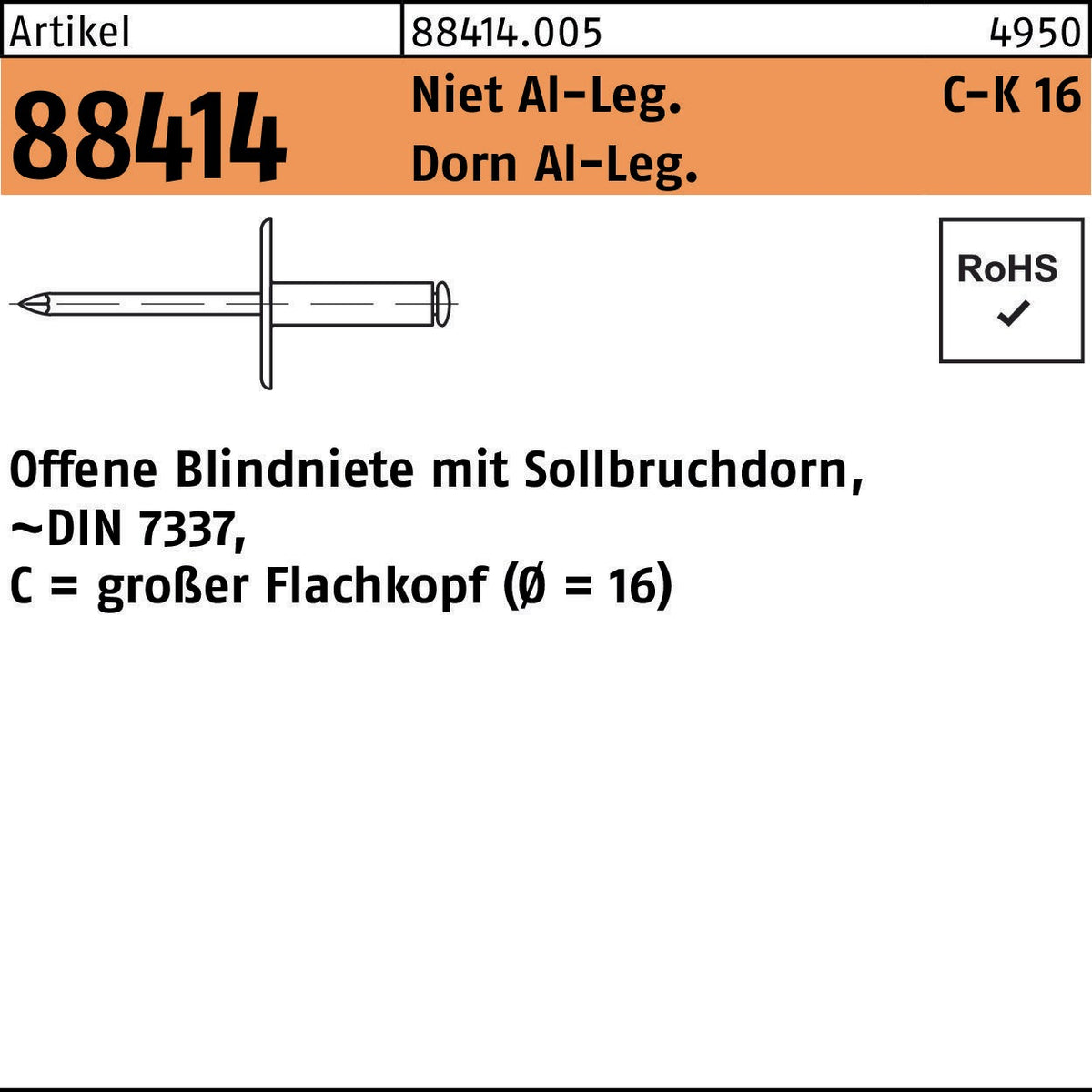 F. REYHER Blindniete R 88414 großer FLAKO 3,2x6,1 Aluminium/Dorn Aluminium 500 Stk.