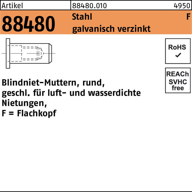 FLAKO Blindnietmutter R 88480 Stahl verzinkt M5