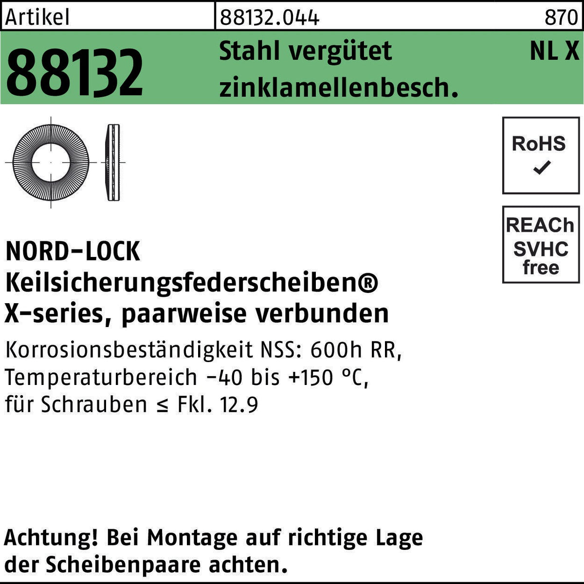 NORD-LOCK Unterlegscheibe NL 3, zinklamellenbeschichtet, 200 Stück, für M3