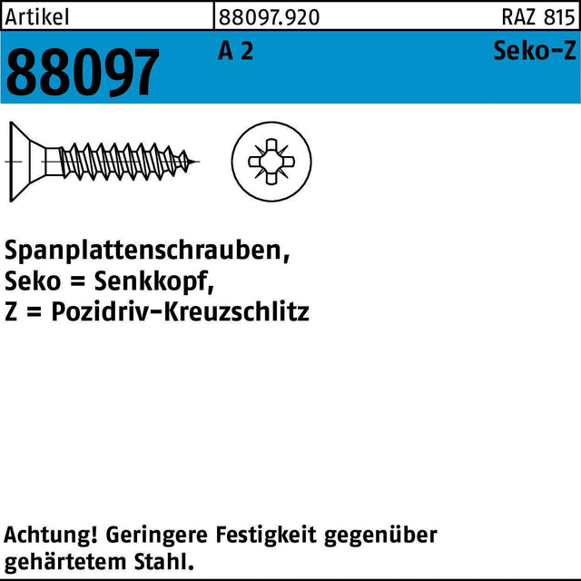 Seko-Z Spanplattenschrauben 3x12 mm A2 Pozidriv von REYHER – 1000 Stück