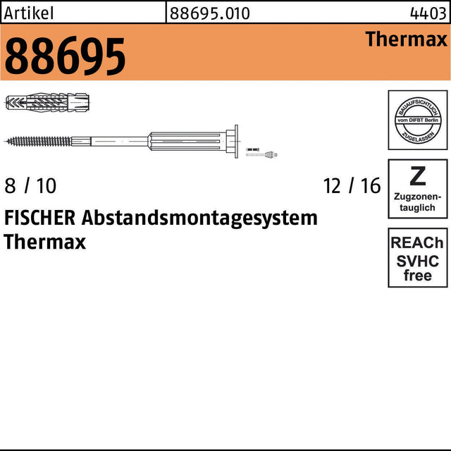 FISCHER Abstandsmontagesystem Thermax R 88695 M10 x 200 mm Stahl verzinkt 20 Stück