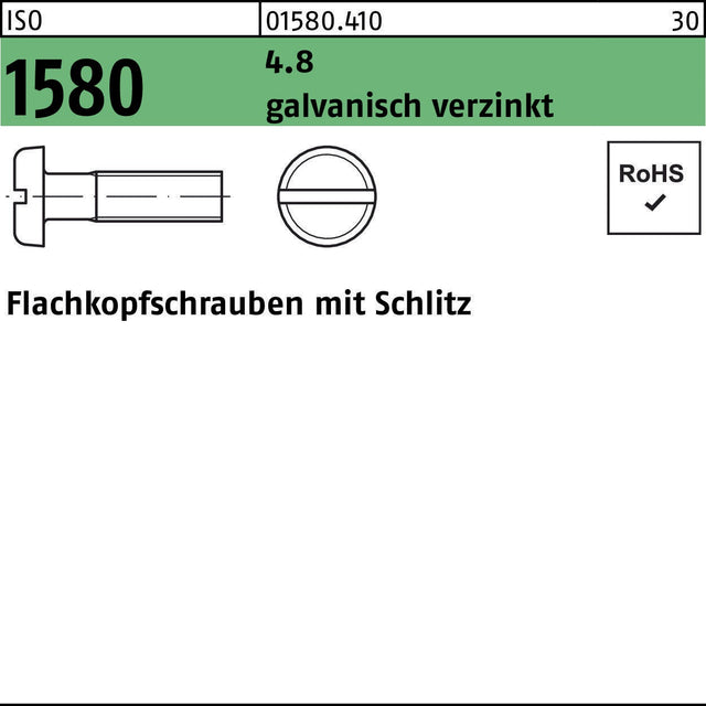 F. REYHER Flachkopfschraube ISO 1580 Schlitz M3x4 mm 4.8 galvanisch verzinkt