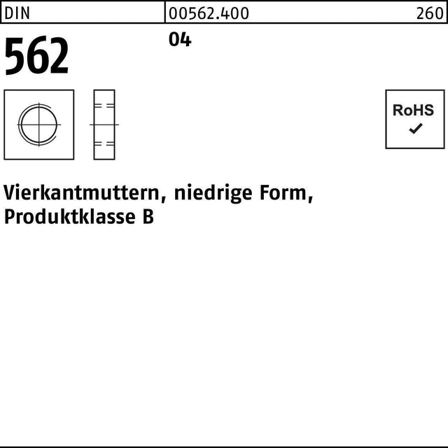 Vierkantmutter DIN 562 niedrige Form M2 Automatenstahl 100 Stück von F. REYHER