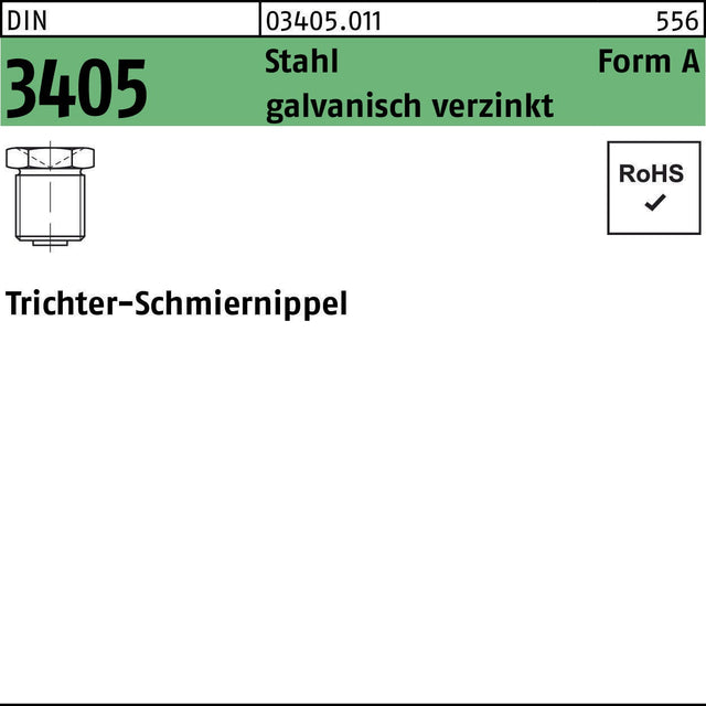 F. REYHER Trichterschmiernippel DIN 3405 AM 6x1 Stahl verzinkt – 100 Stück