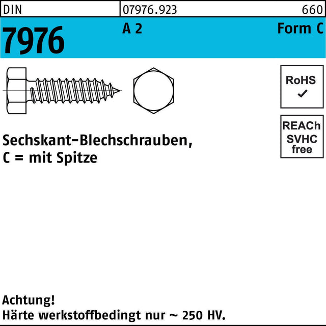 F. REYHER Sechskant-Blechschrauben DIN 7976 A2 C 4,8x50 mm
