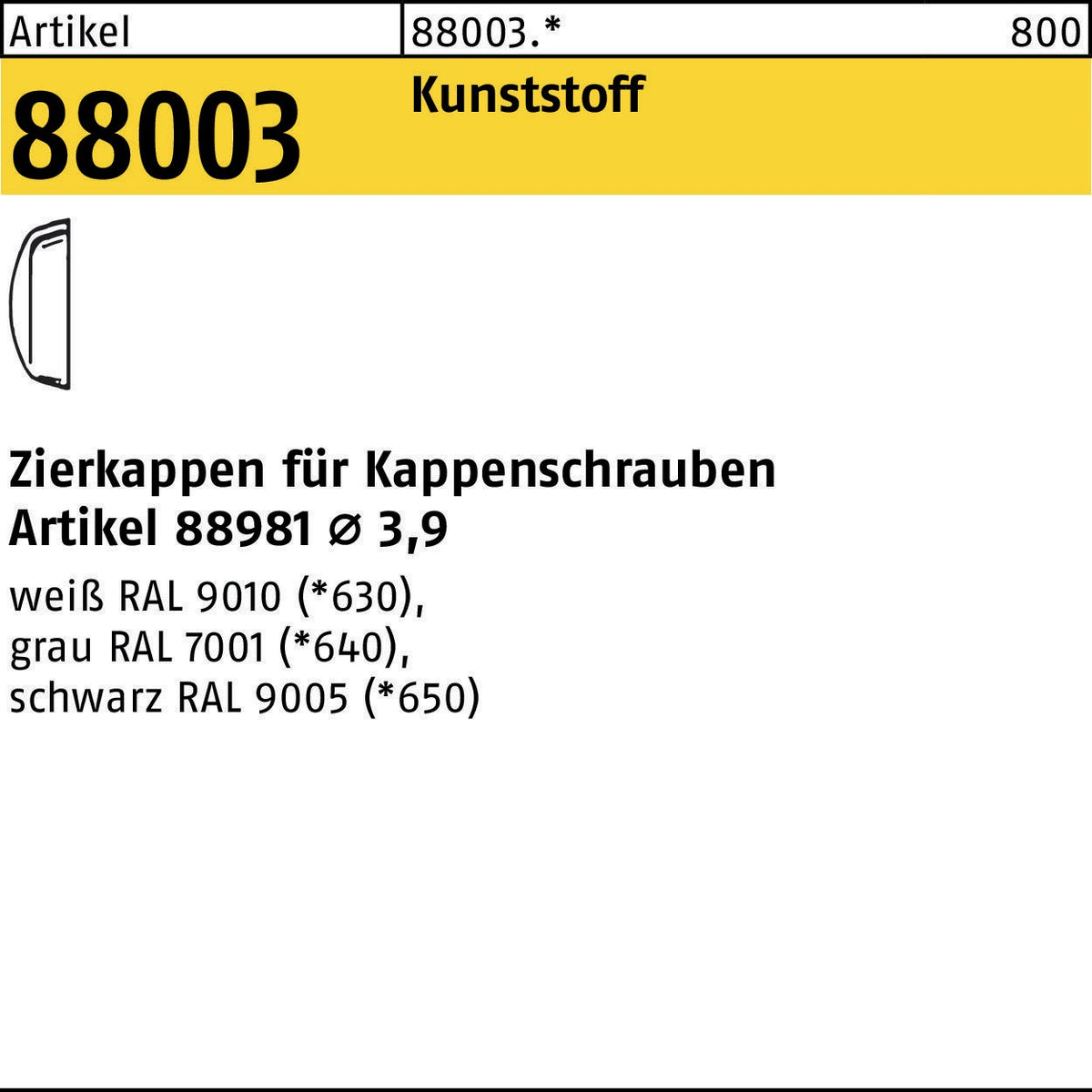 REYHER Zierkappe R 88003 für Kappenschrauben Ø 3,9 mm, weiß