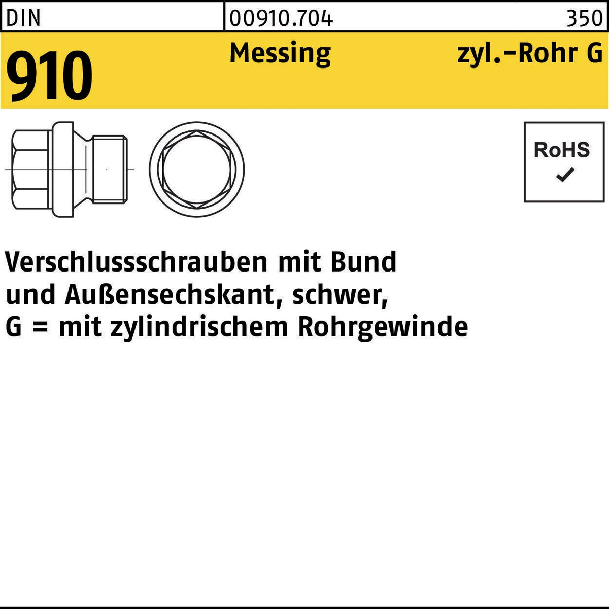 F. REYHER Verschlussschraube DIN 910 Messing G 1 A mit Bund und Außensechskant