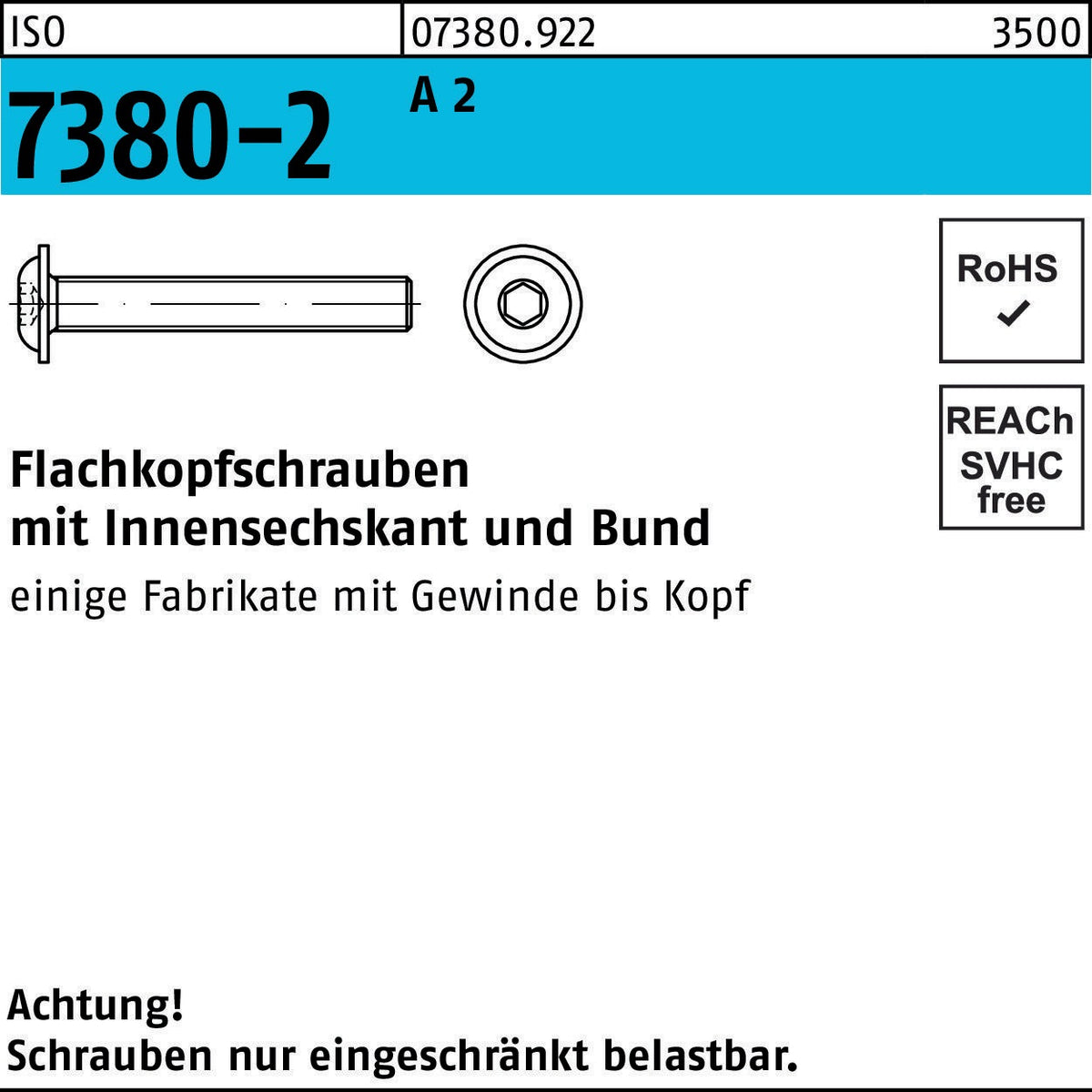 F. REYHER Flachkopfschraube ISO 7380-2 M8x40 A2 mit Bund & Innensechskant
