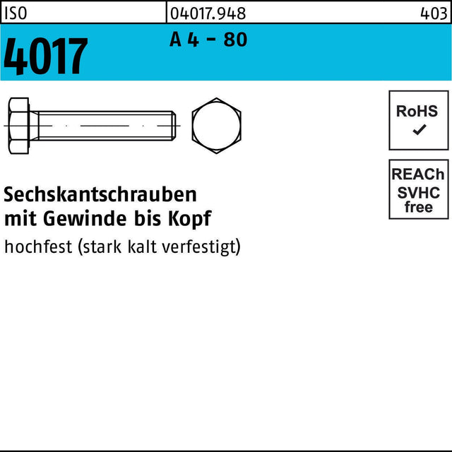 BUFAB Sechskantschraube ISO 4017 VG M5x10 A4-80 – 500 Stück