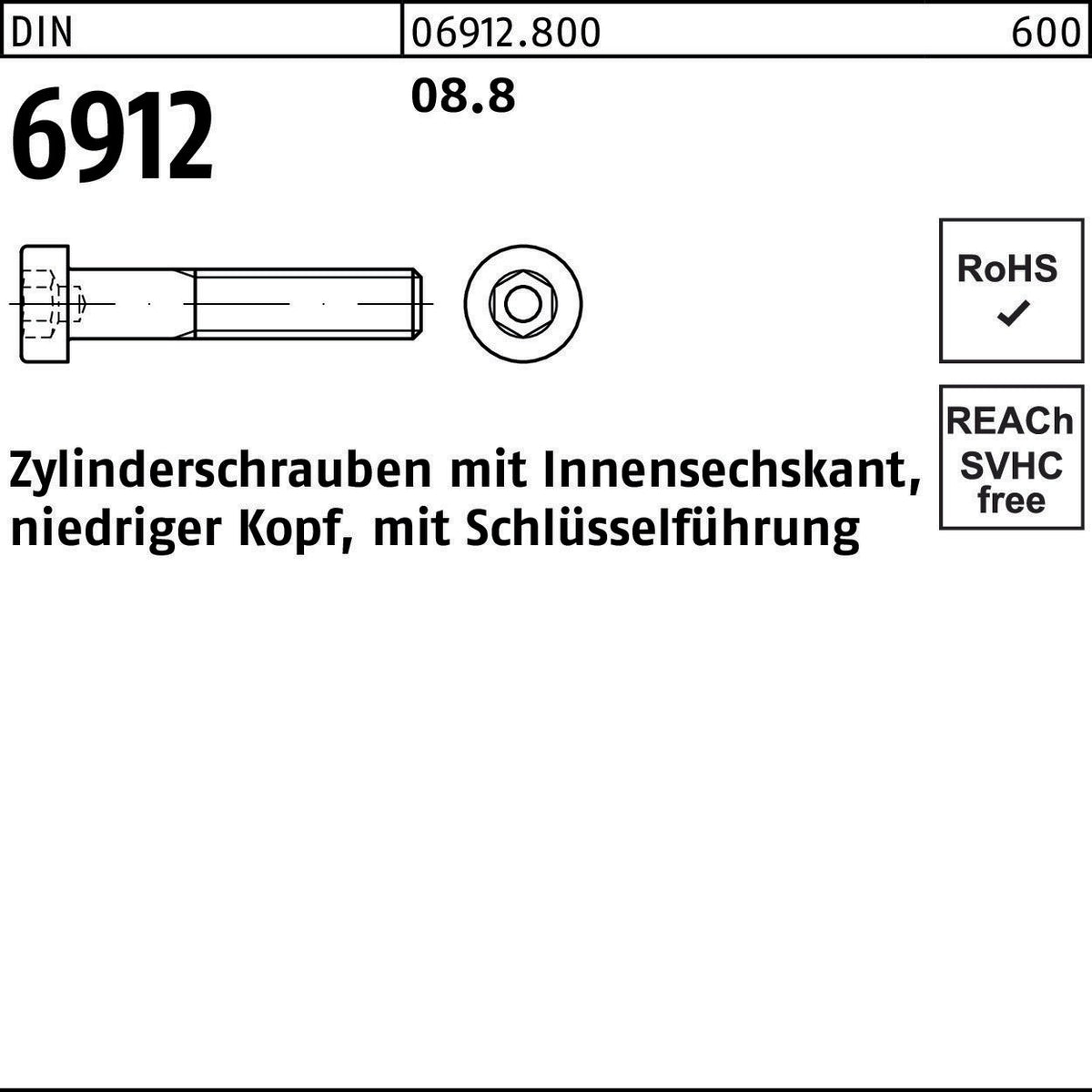 F. REYHER Zylinderschraube DIN 6912 Innen-6kt M16x90 8.8