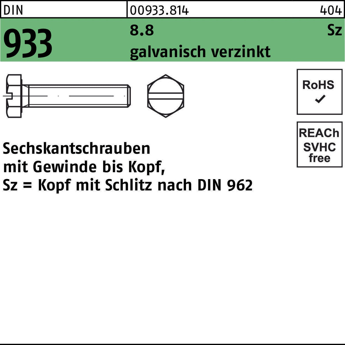 F. REYHER Sechskantschraube DIN 933 M4x6 mm 8.8 galvanisch verzinkt