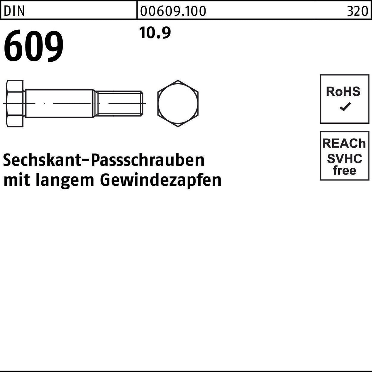 F. REYHER Sechskantpassschraube DIN 609 M8x25 10.9 mit langem Gewindezapfen
