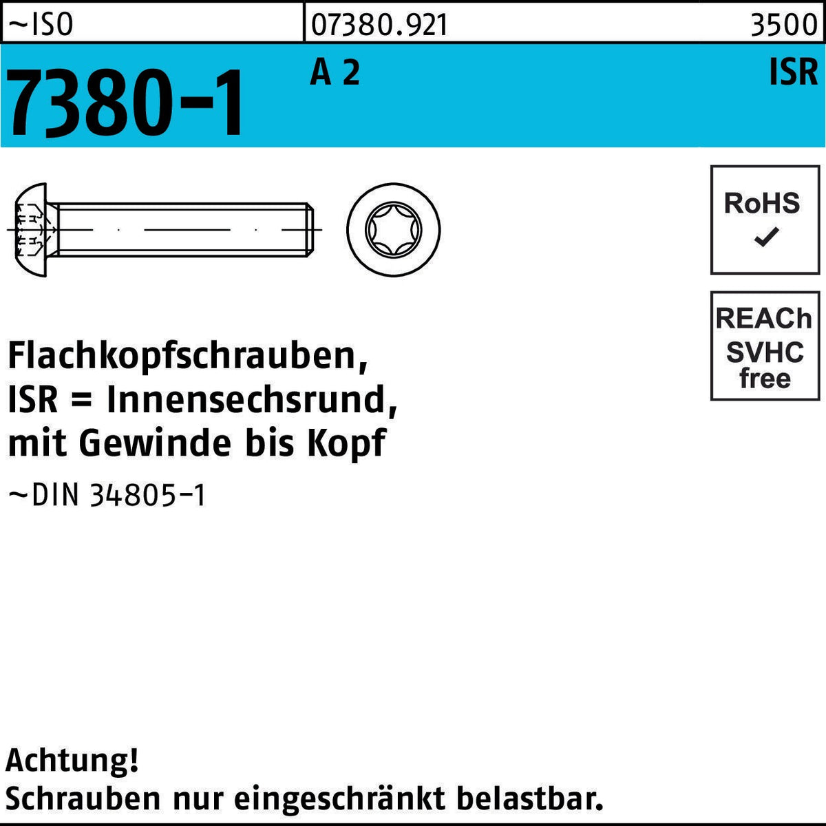 F. REYHER Flachkopfschraube ISO 7380-1 ISR VG M10x40 T50 A2