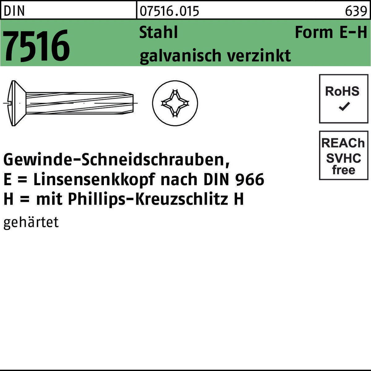 F. REYHER Nchfg. Gewindeschneidschraube DIN 7516 LIKO PH AM 3x6-H Stahl verzinkt 2000 Stück