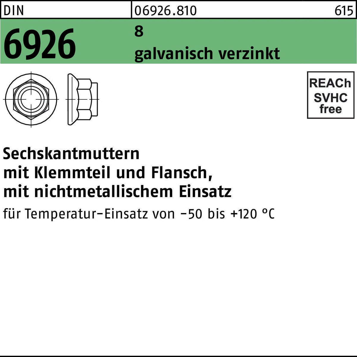 F. REYHER Sechskantmutter DIN 6926 mit Klemmteil & Flansch M5 galvanisch verzinkt 100 Stück