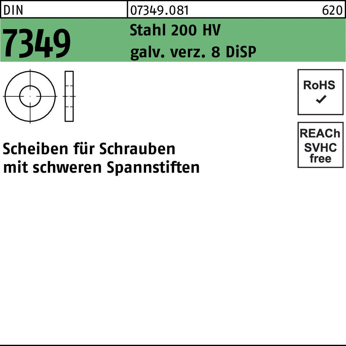 F. REYHER DIN 7349 Scheiben 19x44x8 mm Stahl 100 HV