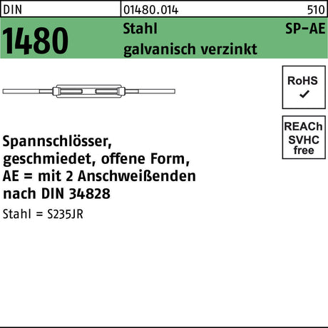 F. REYHER Spannschloss DIN 1480 offen SP-AE M6 Stahl galvanisch verzinkt 1 Stück